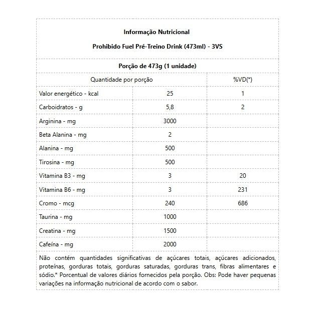 Pré Treino Prohibido Drink (473ml) - 3VS Nutrition